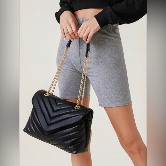 Handbags - Black Chevron Shoulder Bag